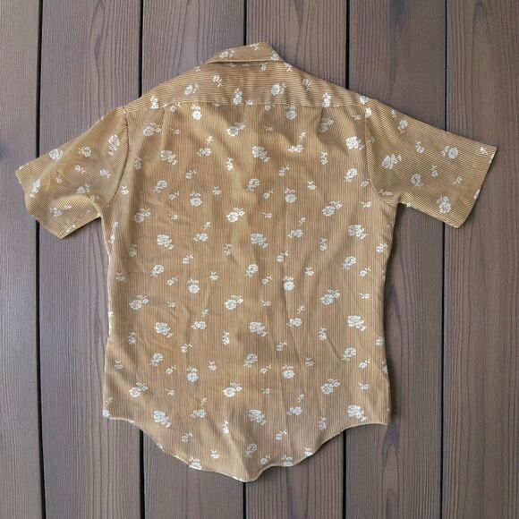Vintage 70s Kmart Disco Floral Stripe Button Down Shirt Rockabilly Men's Large - Picture 7 of 11